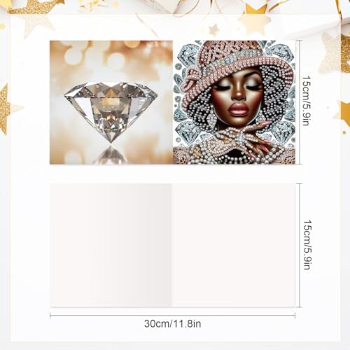 Image of 6 Pcs 5D Rhinestone Painting Greeting Cards Kits, Handmade Festival Greeting Cards with Envelopes Laser Effect DIY Diamond Art Crafts Birthday Cards for Birthdays Celebrations (Elegant African)
