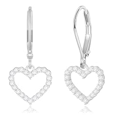 Silver-CZ Heart Leverback Earring