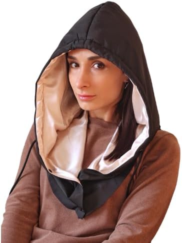13Yellow Satin Lined Hooded Scarf for Women – Windproof, Water-Repellent Balaclava Hat | Anti-Frizz Hooded Cowl