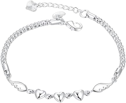 Heart Bracelet, Heart Shape Chain Bracelet Bangle, Womens Fashion Thin Link Bracelets, Charm Braclets, Hearts Shape Charm Jewelry Gifts for Women Silvery