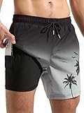  Arcweg Short de Bain pour Homme 2 en 1 avec Boxer doublé pour Homme avec Doublure de Compression Short de Plage à séchage Rapide Cocotier Noir-Gris XXL(EU)
