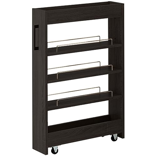 アイリスプラザ 『選べる54種』 隙間収納ロータイプ スリムラック ストッカー 調味料ラック 冷蔵庫横 洗濯機横 ブラック キッチンワゴン 幅16cm FRM-004-IR