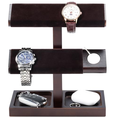 ProCase Wood Watch Display Stand Holder for Men, Wristwatch Tower with T-Bar Design, Hanging Watch Rack, Wooden Wrist Watch Tree