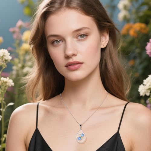 Sterling Silver Forget Me Not Pressed Flower Necklace - Unique Floral Pendant for Women2