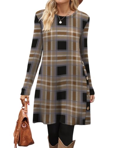 Image of OFEEFAN Fall Dresses for Women 2026 Crew Neck Long Sleeve Dress with Pockets