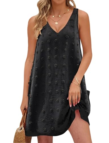Buauty Womens Casual Sun Dresses Summer Swimsuit Swiss Polka Dot Beach Cover Up Sleeveless V Neck Tank Dress 2025 Vacation