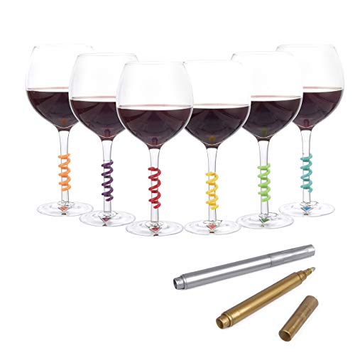 Wine Glass Markers and Charms | 12 Set Fun Wine Accessories and 2 Metallic Pen | Write on any glassware - Easy Erasable