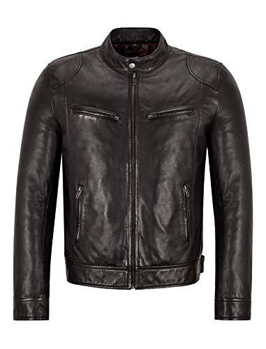 Veste en cuir homme d'agneau marron chocolat style biker casual 3815