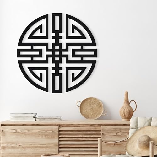 YBLCOZYC Wealth Attraction Metal Wall Art, Feng Shui Geometrical Metal Decor, Wealth Attraction Wall Hanging, Housewarming Gift - 40 x 40 cm, Black