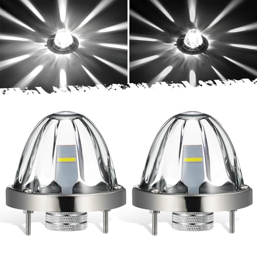 Partsam 2Pcs Glass Watermelon Lights [Patented] Clear Lens White LED Running Light with Stailess Steel Bezel Replacement for Kenworth Peterbilt Freightliner Trucks