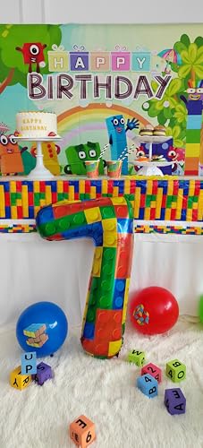 Image of 32 Inch Building Block Number 20 Balloons birthday Block Themed Large Big Helium Foil Mylar Balloon for Girls Boys Birthday Party Decoration Supplies