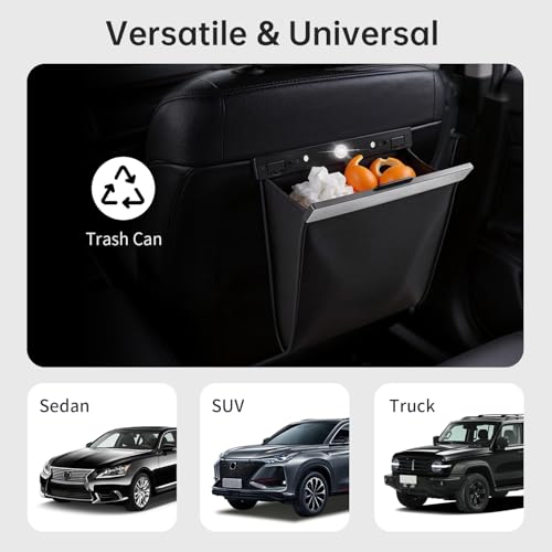 sunanday Leather Car Trash Can with Smart LED Light & Magnetic Closure, Hanging Car Trash Bag, Small Car Trash Can, Leak-Proof, Odor-Lock Car Trash Bin for Any Cars, Sedans, SUVs, Trucks, Black by sunanday - Image 6
