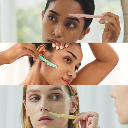 Image of AVNISH Tinkle Facial Razors for Women | Pack of 3 | Instant Hair Removal | Glowing Skin | Single-Blade Dermaplaning Razor | Non Slip Handle Easy to Use Eyebrows, | Smooth Shave (Multicolor)