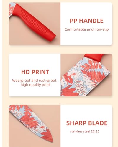 Image of La' Forte 3 Pcs Kitchen Knife Set with Protective Covers | Chef Knife, Utility Knife & Paring Knife | Printed Stainless Steel Blades with Ergonomic Grip | Cutting, Chopping & Slicing (Red)