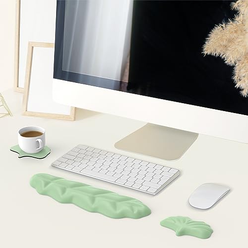 iCasso Keyboard Wrist Rest Set, Ergonomic Memory Foam Wrist Support pad for Keyboard and Mouse, Easy Typing and Wrist Pain Relief pad for Office, Studying, Gaming, Computer Laptop (Green)