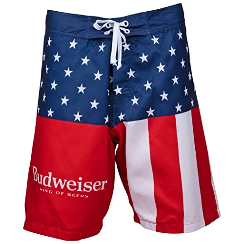 Budweiser King of Beers Stars and Stripes Men's Swim Trunks Board Shorts (as1, Alpha, x_l, Regular, Regular, 2XLarge (38)) Blue3