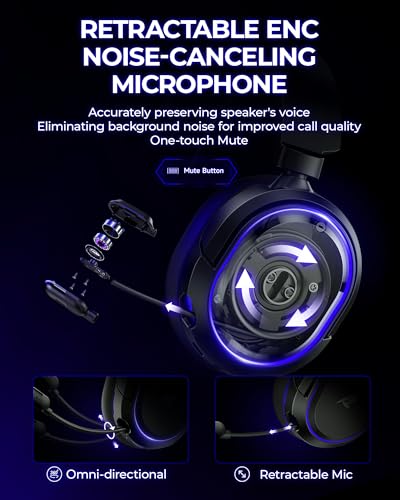 Image of Wireless Gaming Headset, 7.1 Surround Sound, 2.4GHz USB Gaming Headphones with Bluetooth 5.4, 100H Battery, ENC Noise Canceling Mic, RGB Light, Wireless Headset for PC PS5 PS4 Mac Switch (Black-Blue)