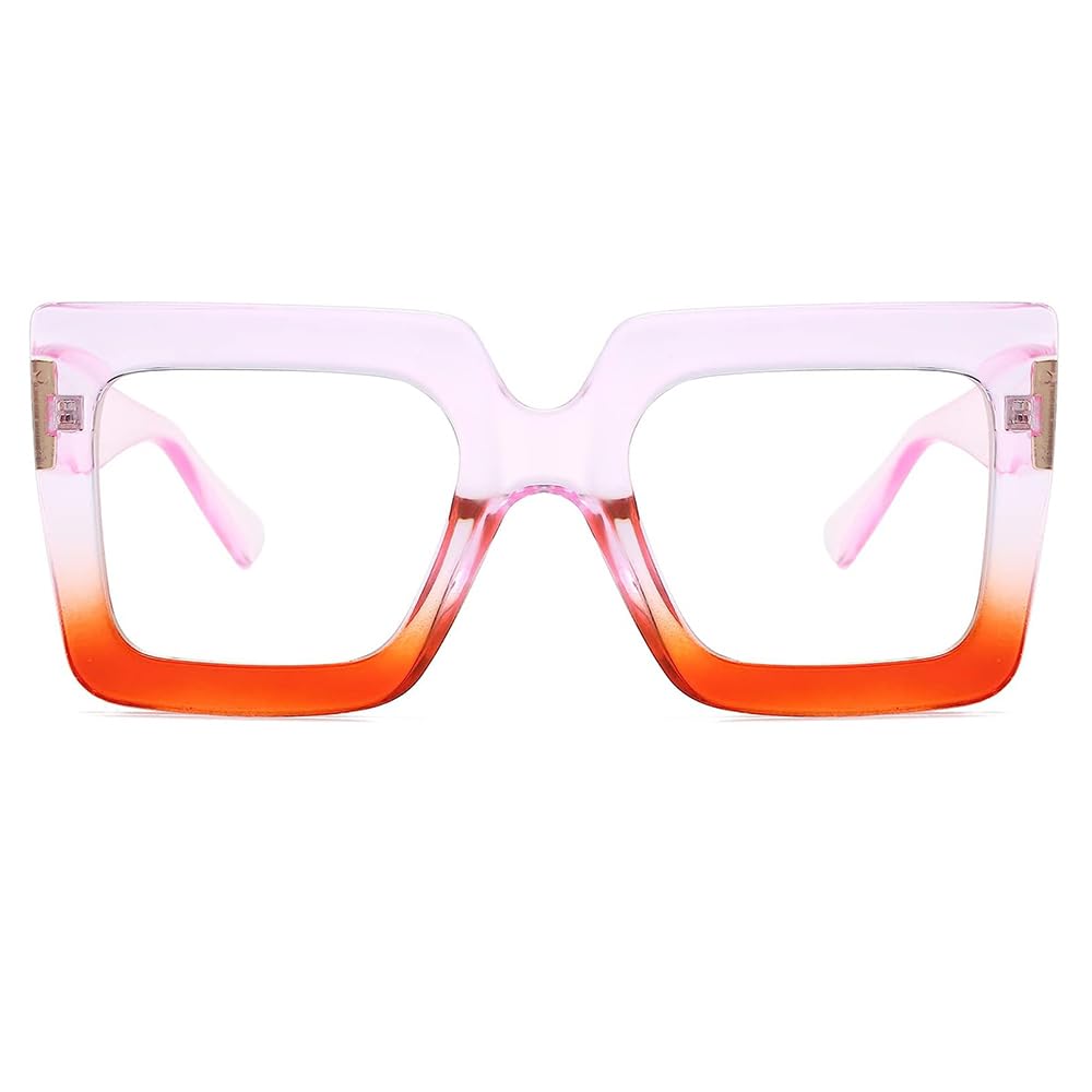 CHAUOO Oversized Glasses for Women - Fashion Oversized Blue Light Blocking Glasses, Multi-color Thick Square Computer Eyewear (Purple Red)
