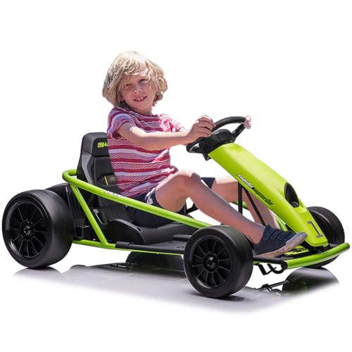 24V 9Ah Kids Ride-On Go-Kart Toy, High-Speed 8MPH Drifting Car with Powerful Motors, Large Seat, Slow Start Function, High/Low Speed Modes, Music, Max Load 180 Lbs, Racing Toy for Ages 8-12(Green)