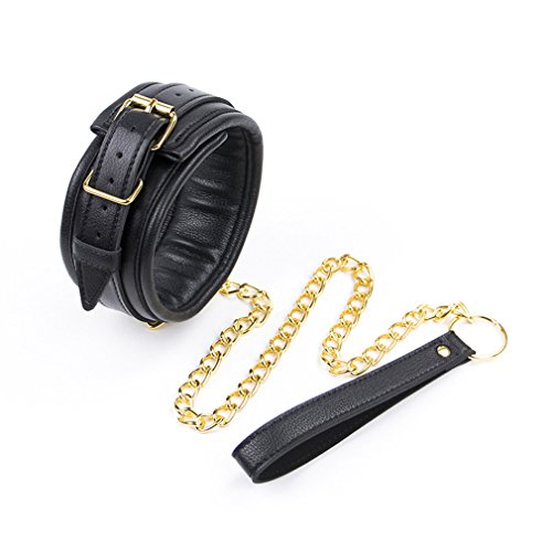 Chenyesun Leather Choker Collar Neck Collar Gothic Plush Leather Collars Choker With Chain Detachable Leash Diamond Pattern Adjustable Necklace Adjustable Buckle For Couple (Black) #TOP1