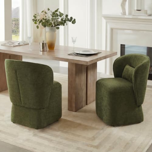 KISLOT Upholstered Dining Chairs with Wheels, Easy Assembly Stain Resistant Fabric Modern Barrel Armchair with Lumbar Cushion, Dining Room Chairs for Kitchen Living Room Bedroom, Green, Set of 4 by KISLOT - Used condition - Image 6