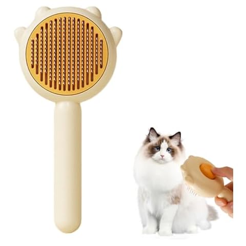 1Pcs Cat Brush Pet Hair Cleaner Brush Magic Pet Comb Cat Grooming Brush Pet Massage Brush with Release Button for Cats or Dogs(Yellow) Cover