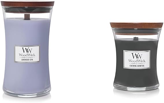 WoodWick Lavender Spa 180-Hour Large and Evening Bonfire 100-Hour Medium Soy Candles