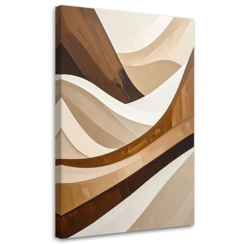Pintura abstracta sobre lienzo moderno, cuadro decorativo marrón y beige de 50x70 cm