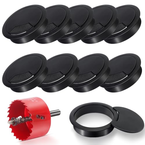 Selutiya 10Pcs Desk Grommet with Hole Saw 60mm Desk Cable Hole Desk Cable Grommet Covers Organize Office and Home Table Cable Desk Hole Cover Desk Grommet 60mm(Black)