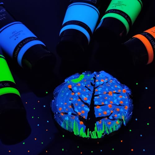 Image of Artecho Green Glow in the Dark Acrylic Paint Set, 120ml / 4.05oz | Non-Toxic, Waterproof, For Canvas Rock Wood Fabric, Rich Pigment, For Adults & Hobbyists