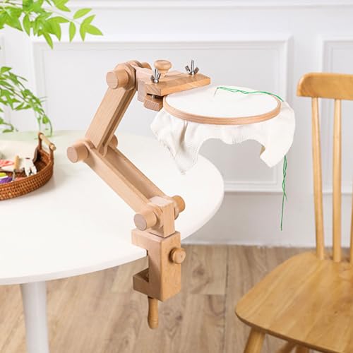 Soporte de marco de bordado giratorio de madera noble con ajuste de 360 8