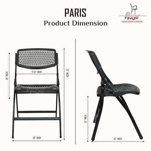 Image of ROSE Paris | Plastic Folding Chair | Portable & Foldable Chair for Home, Dining, Balcony, Office & Study | Comfortable Folding Plastic Chair for Students, Camping, Laptop & Multipurpose Use (Black)