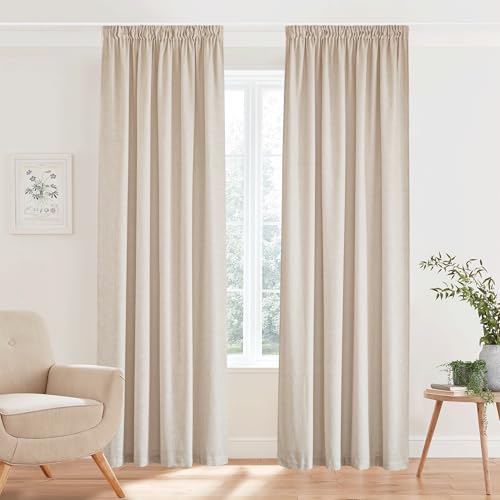 PONY DANCE Rideaux Voilage - Rideau Lin Naturel Draperies Galon Fronceur Voile Demi Transparent Décoration de Salon Maison Romantique, Largeur 140 cm sur...