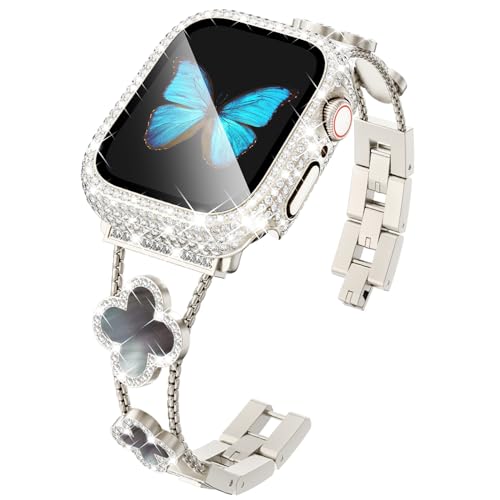 Bracelet trèfle Apple Watch 38 mm pour sublimer vos tenues quotidiennes avec coque en diamant