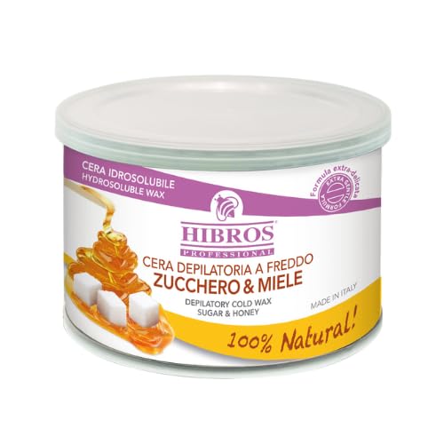 Hibros Cera Depilatoria a Freddo Idrosolubile 100% Naturale Zucchero e Miele - Cera Professionale e Fai da Te - Facile da usare - Residui si rimuovono con acqua - 400 ml