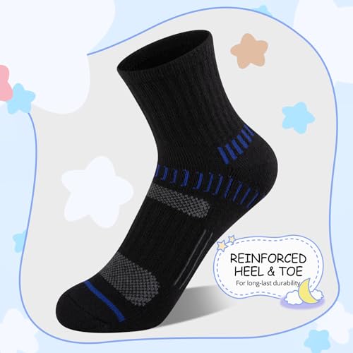 Comfoex Boys Socks Quarter Athletic Ankle Cotton Sports Socks For Kids 8-10 4-6 6-8 Years Old With Cushioned Sole 6 Pairs3