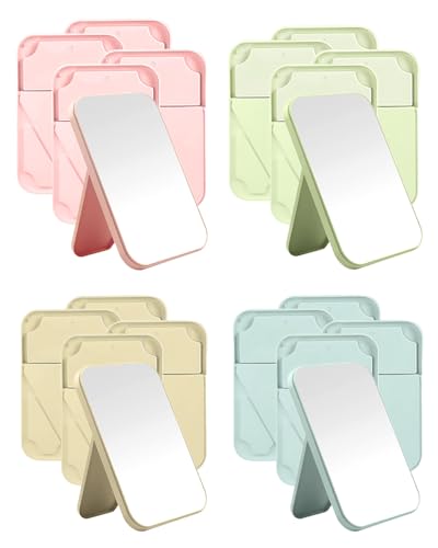 Wuqoioo Foldable Mirror, 20 Pack Desktop Makeup Mirror Simple Folding Makeup Mmirrors with Stand for Spa Party, Girl, Women, Beauty, 4 Color