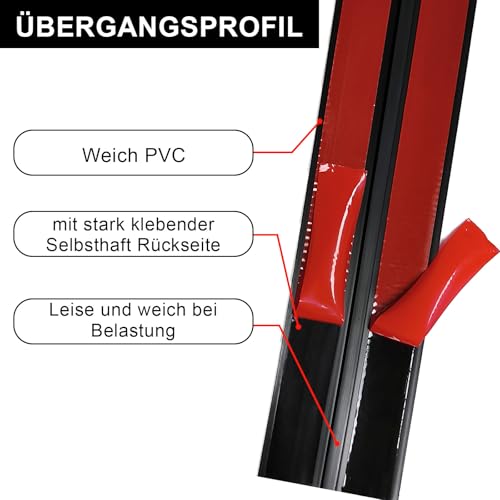 Übergangsprofil selbstklebend, T Profil 5 x 300 cm, Flexible PVC Übergangsleiste Boden für alle Bodenarten, zuschneidbar & wasserfest (Schwarz, 3 M)