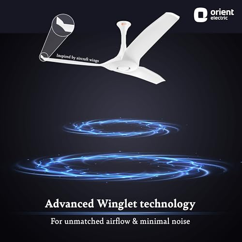 Image of Orient Electric's 1320 mm Aerostorm ceiling fan |Best-in-class 18-pole motor | Rust-proof ABS blades |100% Copper motor |Whisper-quiet operation | 2-year warranty | White, pack of 1