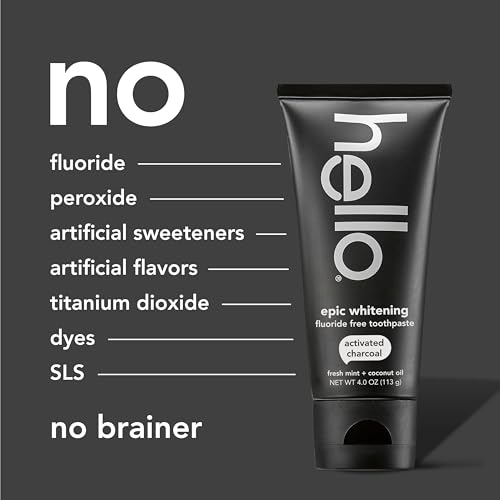 hello epic whitening charcoal fluoride free toothpaste activated charcoal toothpaste with coconut oil whitens teeth naturally sls free fresh mint 40 oz tube