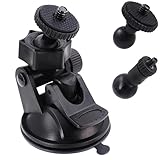 iSaddle CH01A 1/4' 1/8' Thread Camera Suction Mount Tripod Holder in Dash Cam Mount Holder - Screw Tripod Windshield Holder Fits Sony/Ricoh/HP/GoPro/Oculus (M4 M6 Screw Join Ball Included)