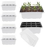 XAVSWRDE 10 Stücke Gewächshaus Anzucht Schale Töpfe, Zimmergewächshaus Kunststoff Anzuchtschalen Setzling Starter Tabletts mit 12 Pflanzlöchern Pflanzkasten für gartenbau Sämling Pflanze