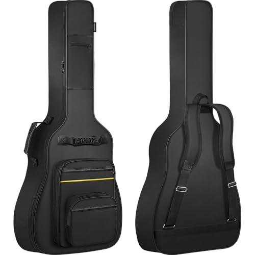 FREEAMG Torba na gitarę akustyczną, torba na gitarę 10 mm, z wyściółką o grubości 10 mm i wieloma kieszeniami, wodoodporne etui na gitarę do gitary akustycznej klasycznej i elektrycznej, Czarny