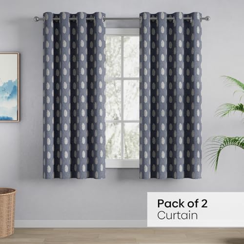 Image of haus & kinder Jacquard Window Curtains 5 Feet Long Pack of 2 Window Curtains, 5 Feet Curtains for Window (Feather Fern, Steel Grey 130x152 CM)
