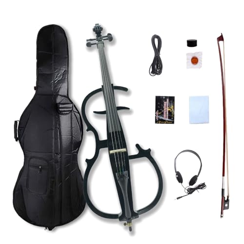 ModouString Electric cello 4/4 full size Ebony Parts Case Bow Nice Tone 4 String cello kit for Beginner,Adults and Students (Black-Half frame)