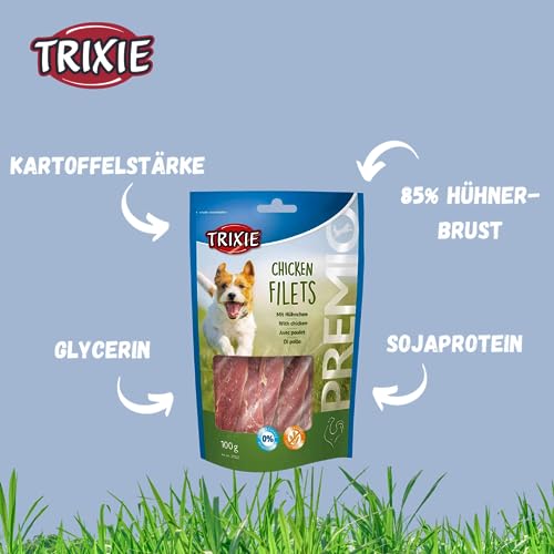 TRIXIE Hundeleckerli PREMIO Hunde-Chicken Filets 100g - Premium Leckerlis für Hunde glutenfrei - ohne Getreide & Zucker, schmackhafte Belohnung für Training & Zuhause - 31532