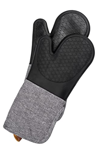 Wenko Guantes para horno Ada, set de 2 guantes para grill con palmas de silicona, protección fiable gracias a su manga extra larga, fácil de limpiar, 18 x 38 x 2 cm, negro/gris, 55041100