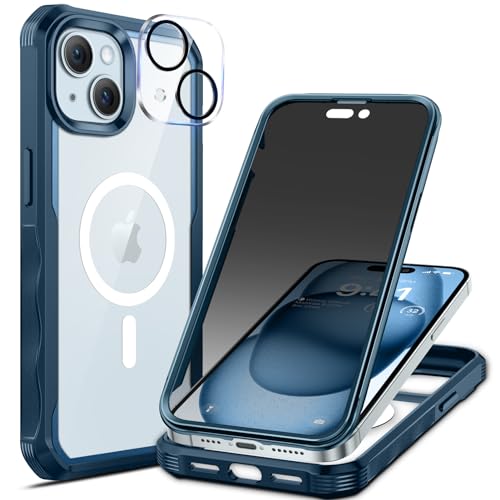 seacosmo for iPhone 15 Plus Case with Privacy Screen Protector Blue