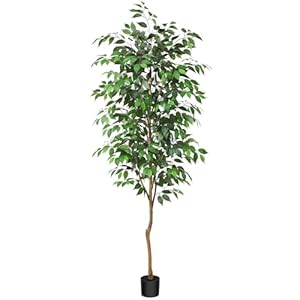 Fopamtri Plante Artificielle 210cm Arbre Artificiel Ficus avec Tronc en Bois Naturel, Fausse Plante Interieur en Pot pour Maison Salon Bureau Décoration (1 Pack)