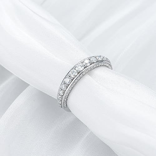Molioaki 1.52 carats Round Cut Wedding bands for women Moissanite wedding bands Platinum Plated Silver womens wedding rings -8.5 by Molioaki - Image 2